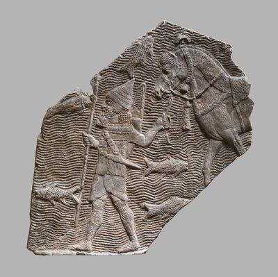 Relief Fragment: Cavalryman Leading His Horse Beside a Stream, c.704-681 B.C. by Neo Assyrian